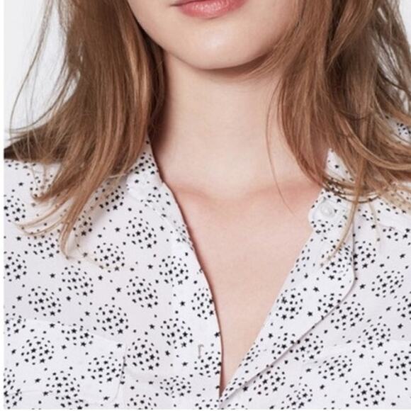 Equipment Slim Signature Silk Button Down Shirt White w Black Stars size Small - Picture 5 of 11